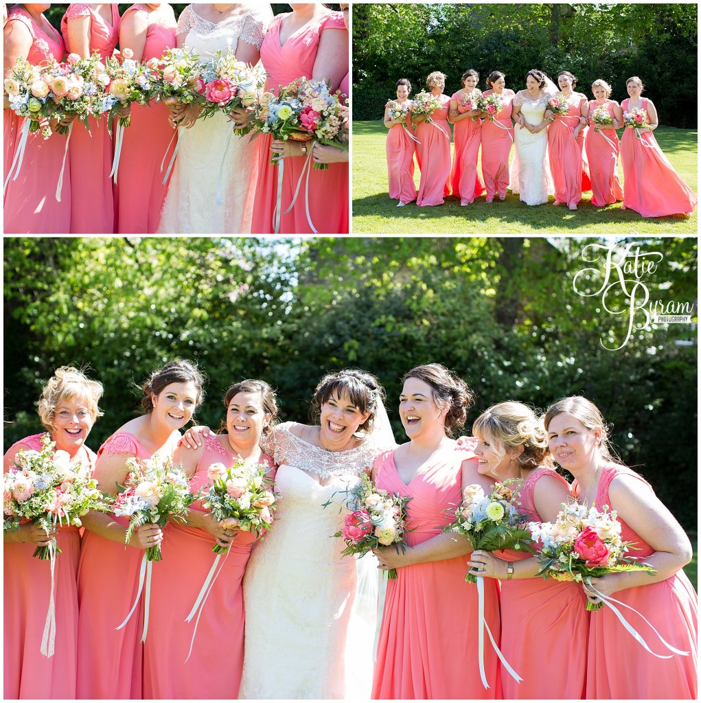 coral bridesmaid dresses, ellingham hall wedding, valley retro car, wildflower florist, northumberland wedding, northumberland wedding venue, katie byram photography, yap bridal, 