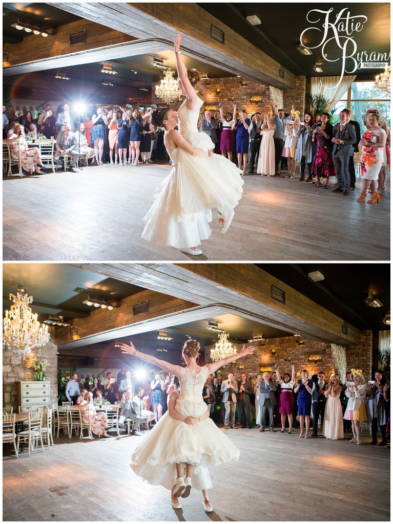 first dance lift, epic first dance, two brides first dance, newton hall wedding, katie byram photography