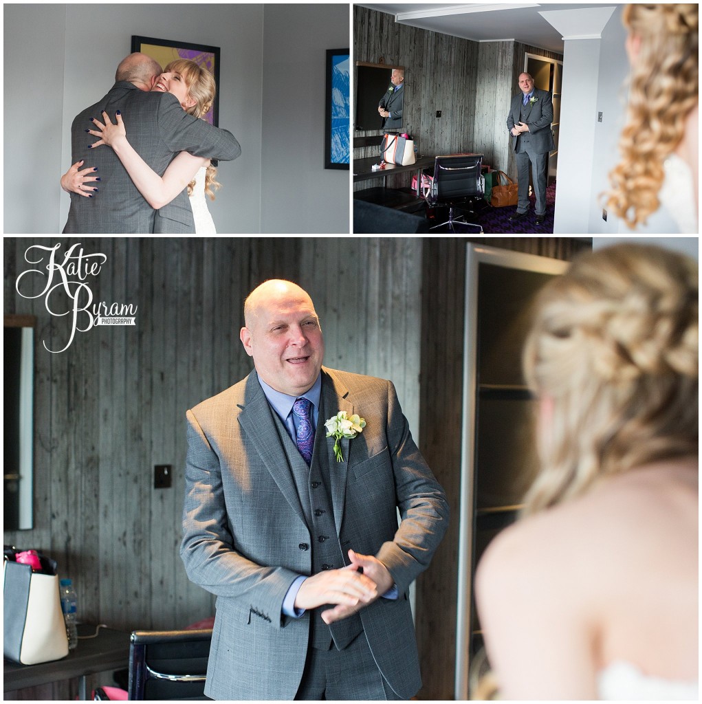 dad seeing bride, centre for life wedding, planetarium wedding, newcastle city centre wedding, newcastle wedding venue, newcastle upon tyne, katie byram photography, 