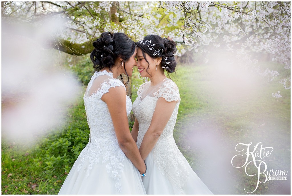 swinton park wedding, two brides, north yorkshire wedding venues, swinton park wedding photos, cherry blossom