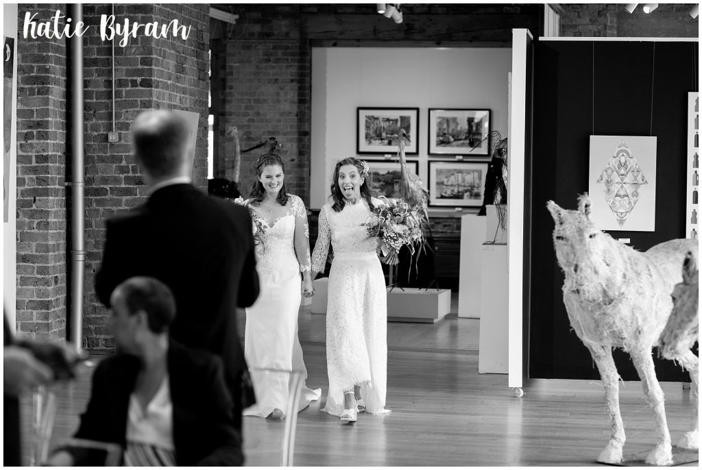 the biscuit factory wedding, katie byram photography, huddersfield wedding photographer, two bride wedding, lesbian wedding, lgbt wedding, gay wedding, relaxed wedding, city wedding venue, newcastle upon tyne
