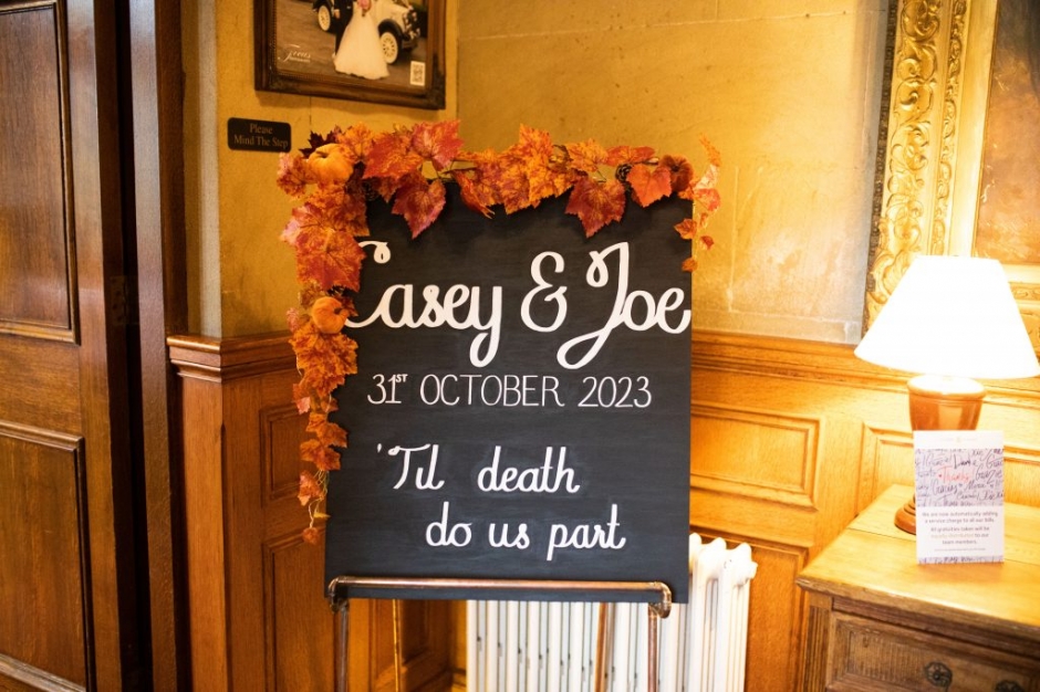 bagden hall wedding, halloween wedding, vegan wedding, quirky wedding, black bridesmaid dresses, katie byram photography, barnard castle wedding