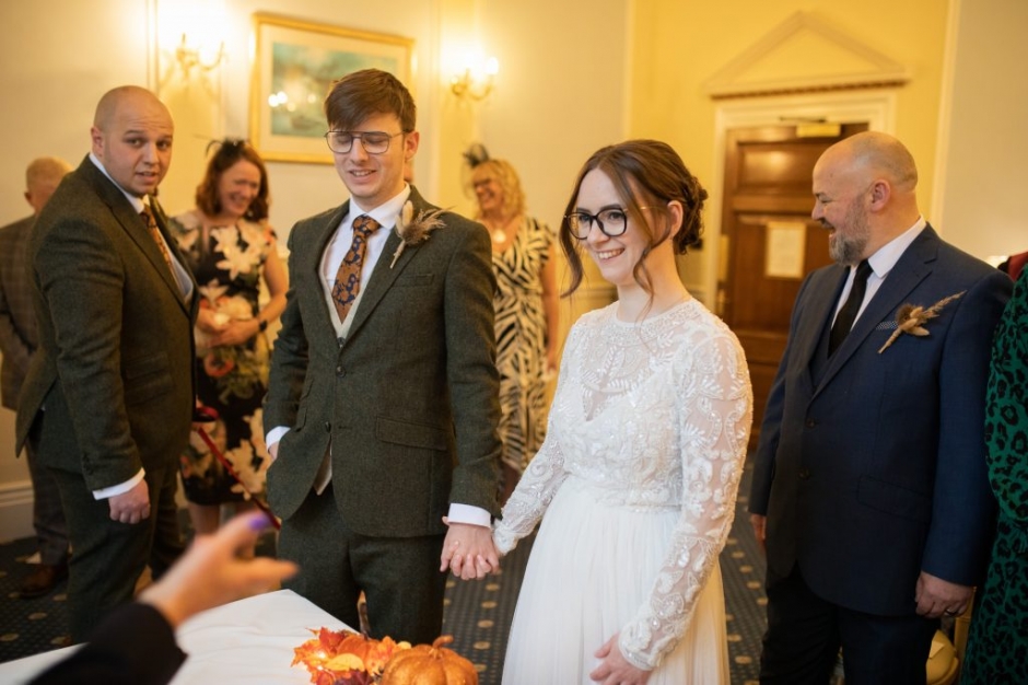 bagden hall wedding, halloween wedding, vegan wedding, quirky wedding, black bridesmaid dresses, katie byram photography, barnard castle wedding