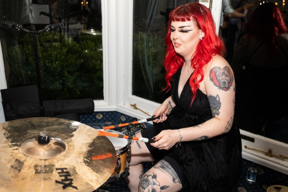 bagden hall wedding, halloween wedding, vegan wedding, quirky wedding, black bridesmaid dresses, katie byram photography, barnard castle wedding