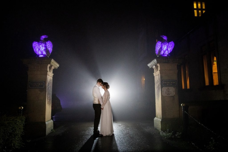 bagden hall wedding, halloween wedding, vegan wedding, quirky wedding, black bridesmaid dresses, katie byram photography, barnard castle wedding